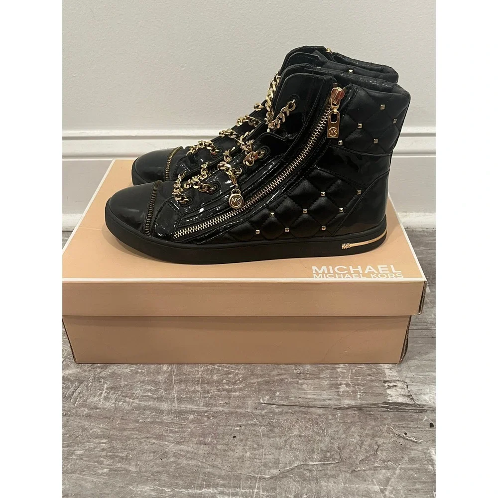 Michael Kors Urban Chain Sport Luxe High-Top Sneaker Women SZ 10M Black Quilted